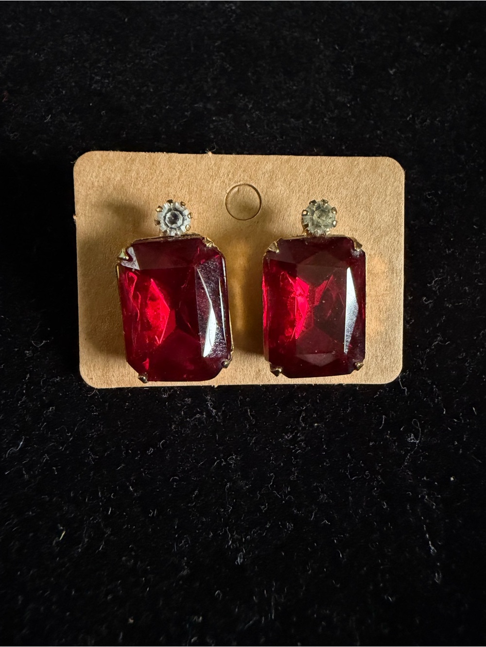 Red Rhinestone Earrings With Small Clear Rhinestone Post Stud Earrings